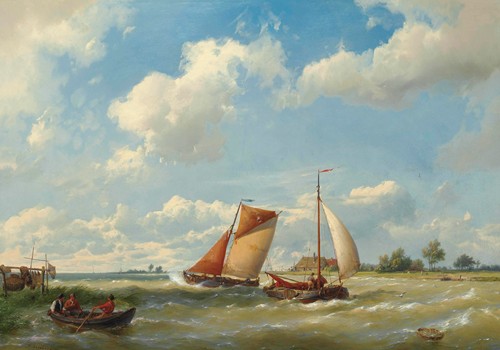 Dutch Barges In Choppy Waters By Hermanus Koekkoek - Artvee